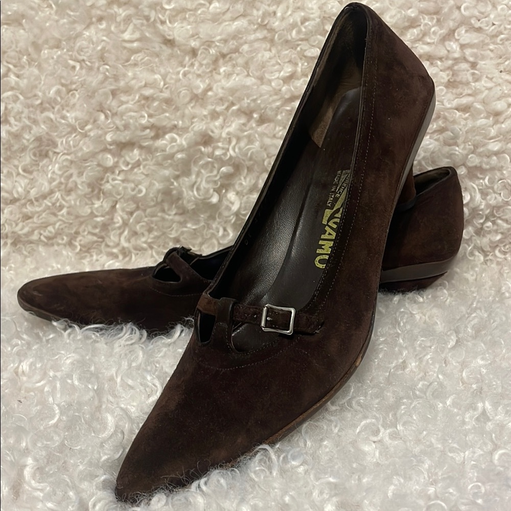 Salvatore Ferragamo Brown Suede Kitten Heels